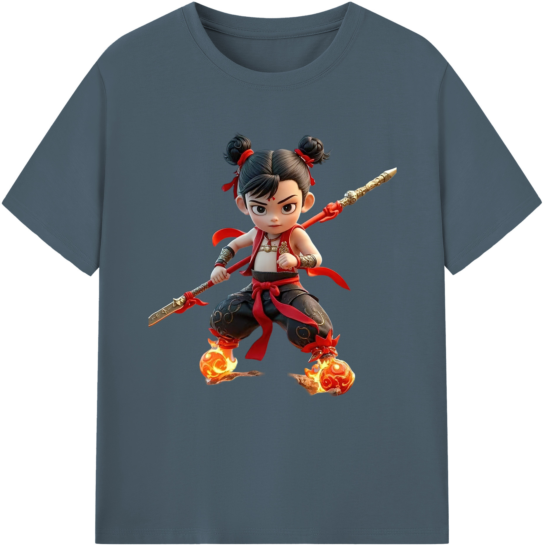 （画像用） Ne Zha 2 ナタ 魔童の大暴れ 綿100％半袖Tシャツ（フロントプリント）